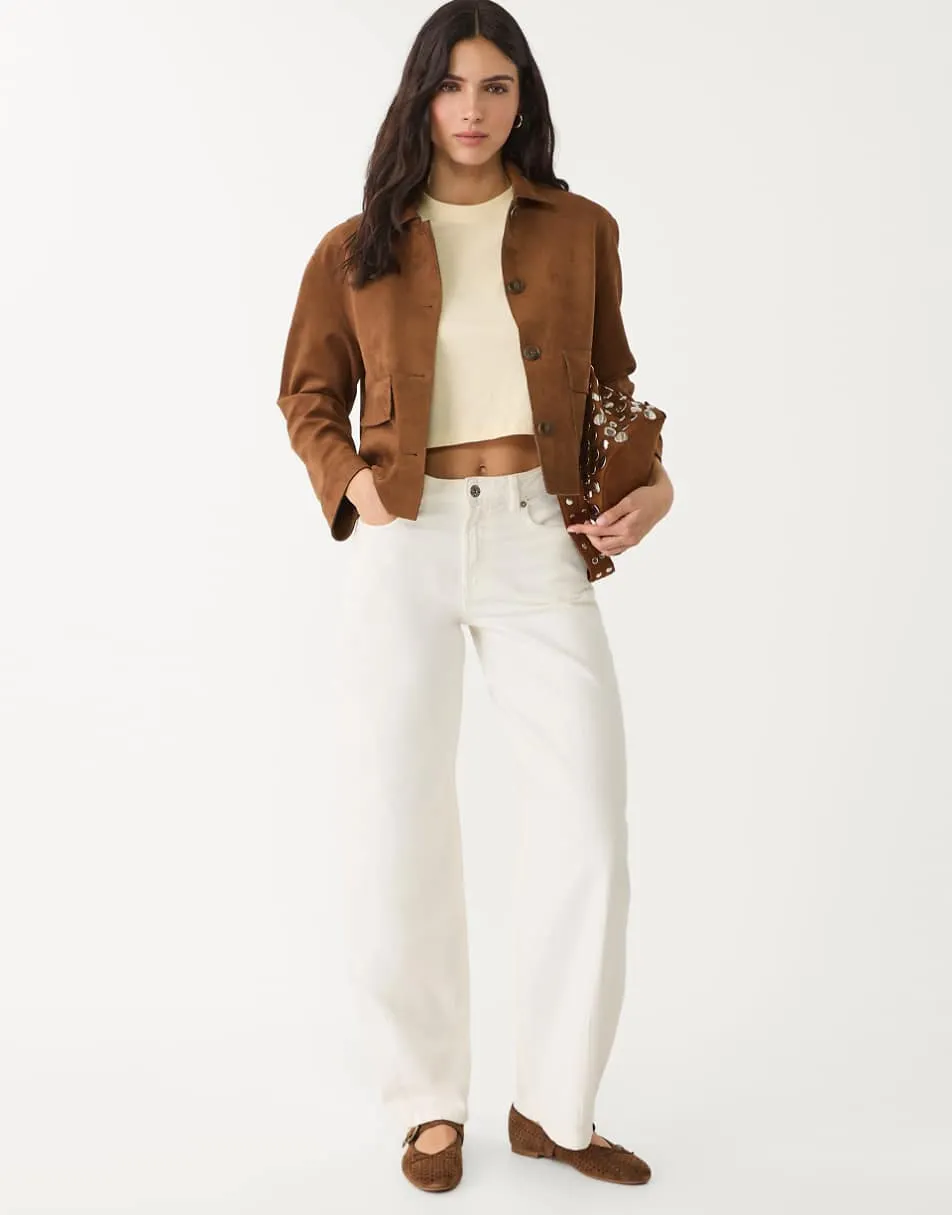 Stradivarius faux suede jacket with pockets in brown