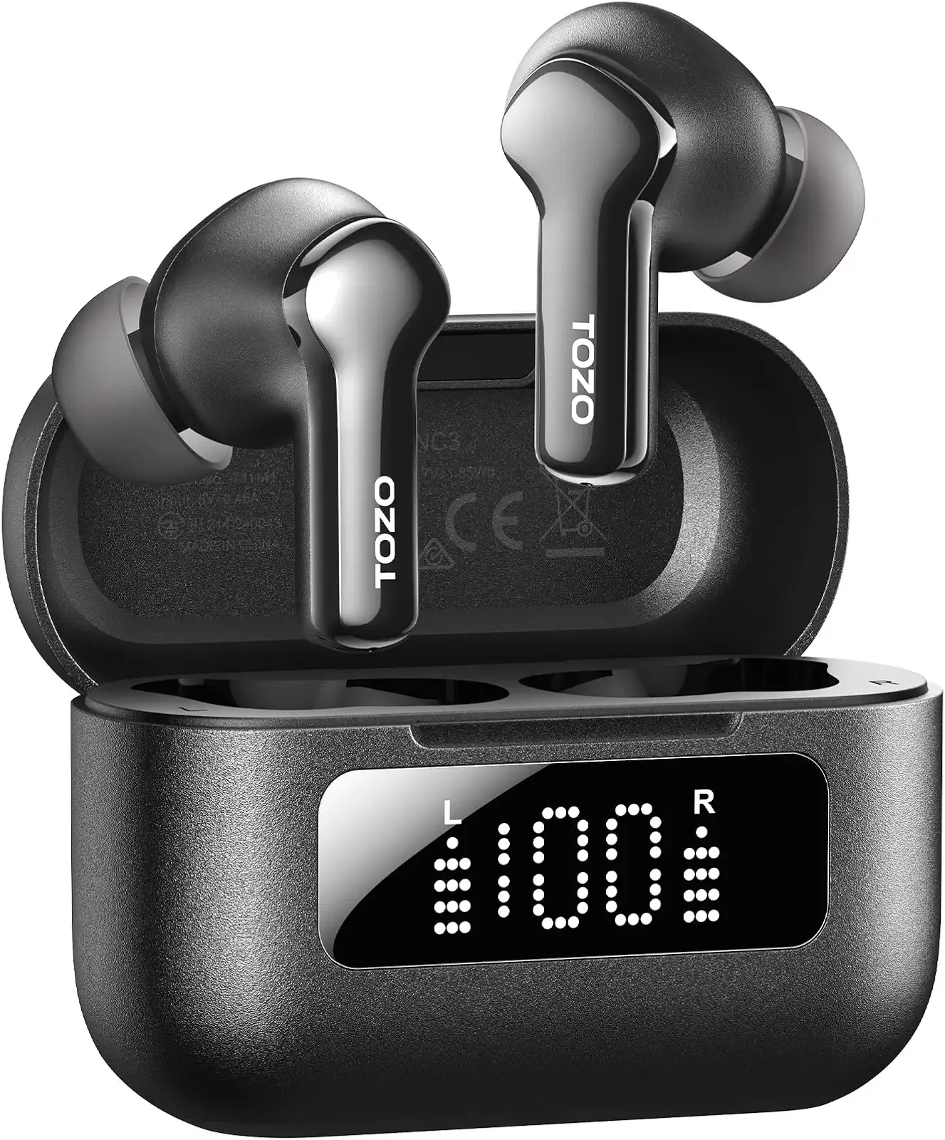 TOZO Hybrid Active Noise Cancelling Wireless Earbuds with 6 Mics AI Clear Call Ear Buds 68H Playtime with LED Display 32 Preset EQs via APP Bluetooth 5.3 IPX8 Waterproof in Ear Headphones