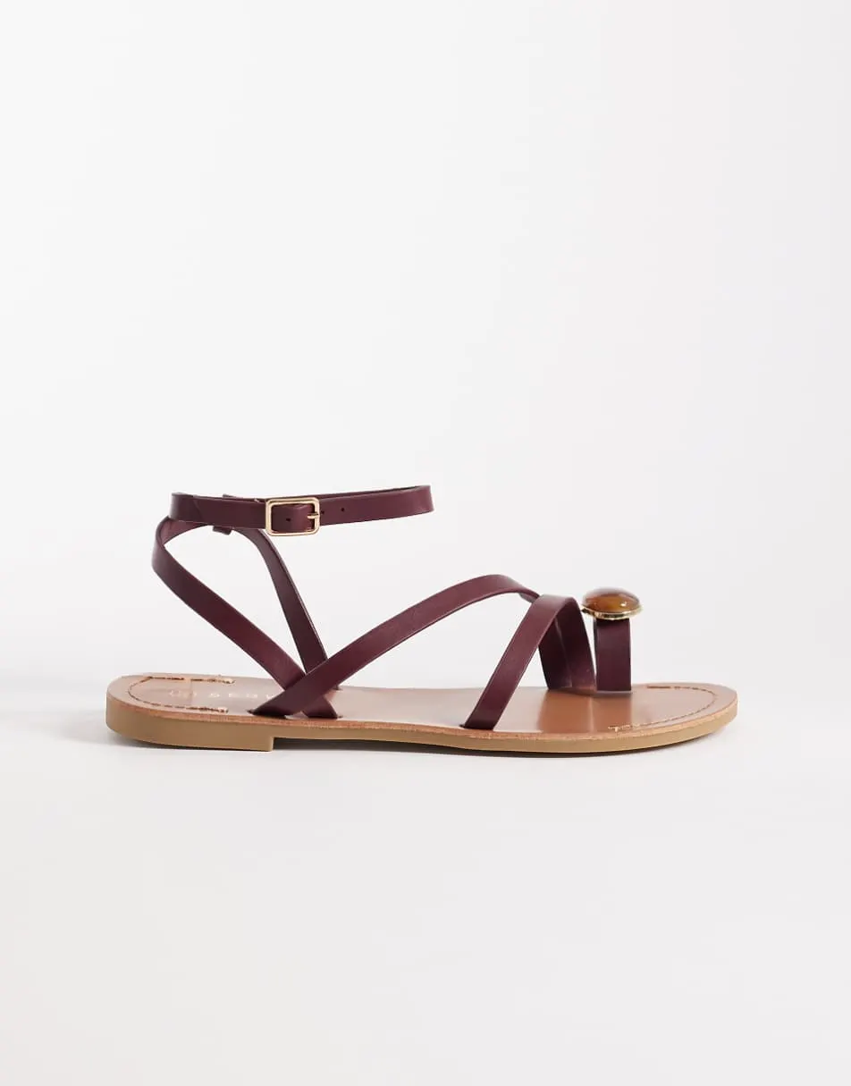 SEQWL strappy flat sandals with toe embellishment in burgundy