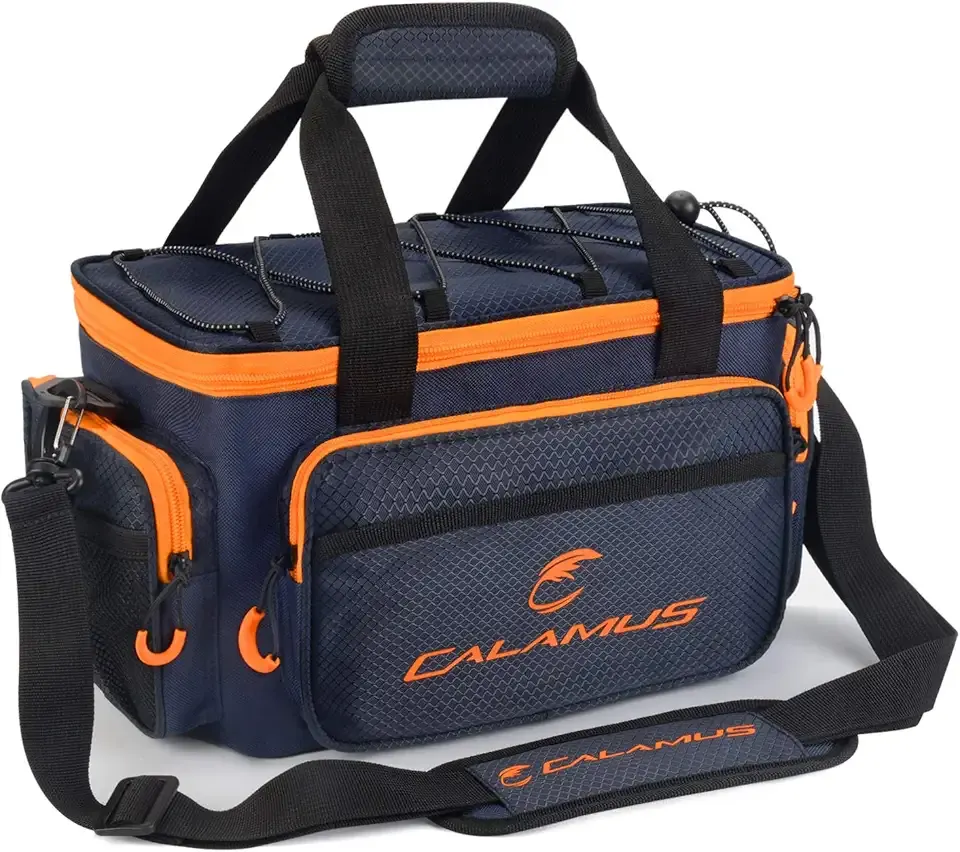 Calamus TB61 Fishing Tackle Bag，Orange | Saltwater & Freshwater Fishing Bags, Rip-Stop PE, Padded Shoulder Strap, Pliers Storage, Easy to Organize, Functional Design