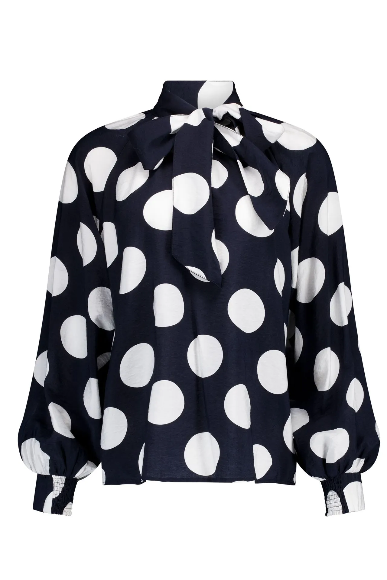 Donkerblauw/wit polkadot blouse