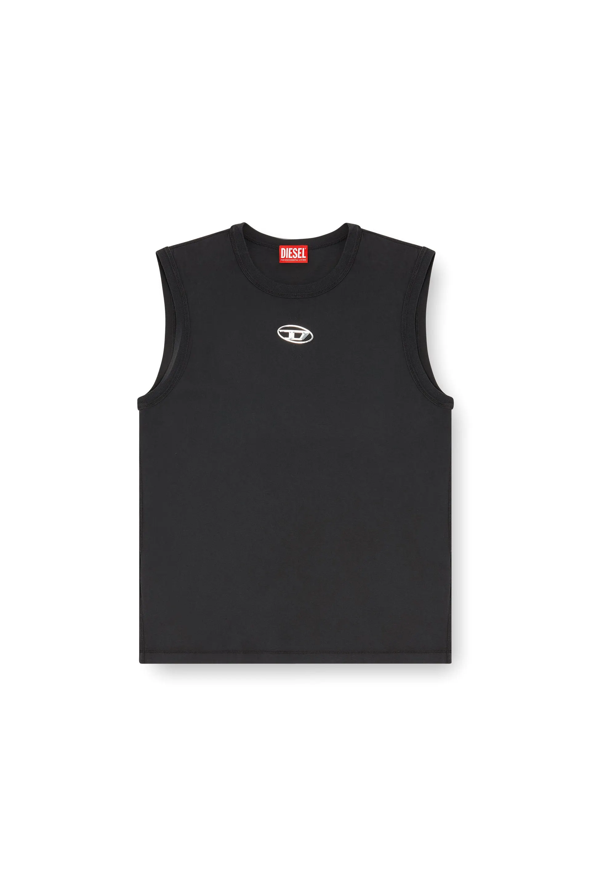 Sleeveless cotton top with metallic Oval D