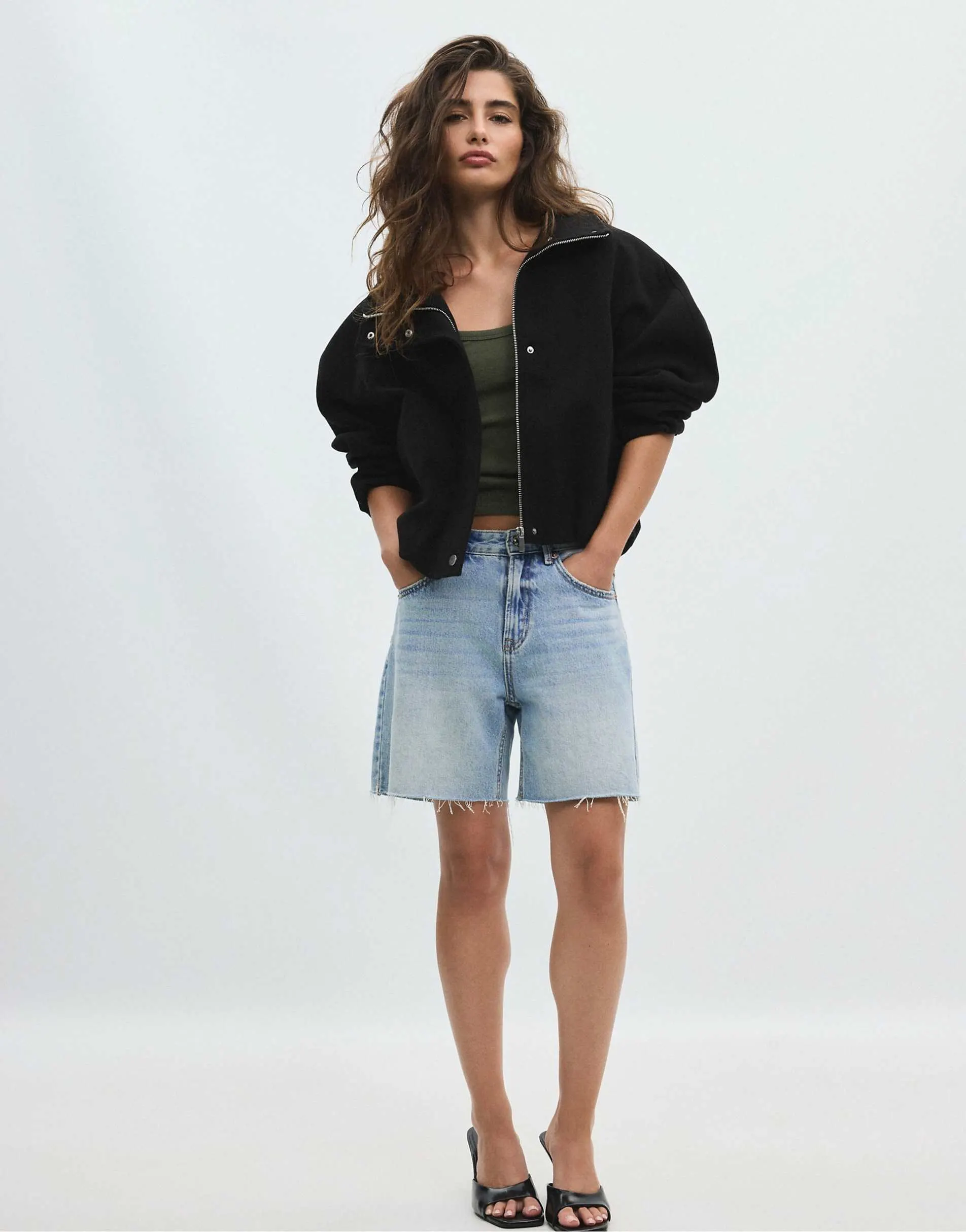 Stradivarius Soft-touch bomber jacket in black