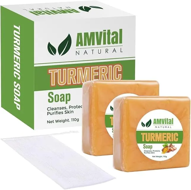 AMVital Turmeric Soap Bars for Face & Body, 2-Pack | Two turmeric cleansing bars for a simple daily skincare routine
