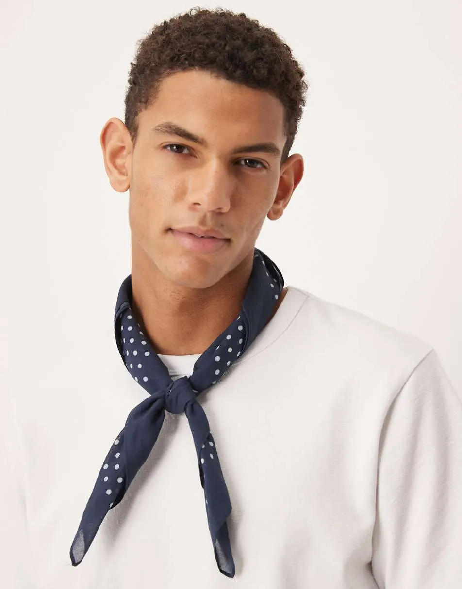ASOS DESIGN cotton polka dot bandana in navy