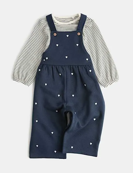 2-teiliges Latzhosen-Outfit aus reiner Baumwolle (0–3 Jahre)