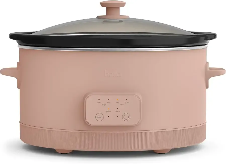 bella 6.0 Qt Programmable Slow Cooker, Ceramic Nonstick Coating, Adjustable Temperature & Cooking Times, Dishwasher Safe Stoneware Pot & Tempered Glass Lid, Tangle Free Cord Wrap, Blossom