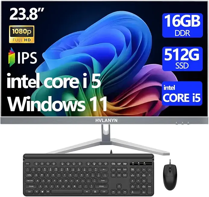 23.8-Inch Fhd All-in-One Desktop Compute,Core i5, 16GB DDR RAM,512GB PCIe SSD,1920x1080 FHD Display, WiFi, Bluetooth,Mouse and Keyboard Include,with 1-Year Warrant