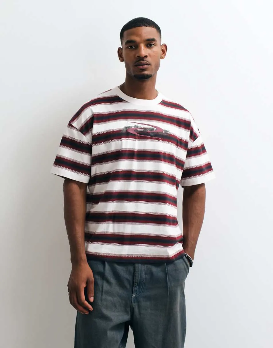 Weekday oversized t-shirt with graphic print in red and beige stripe