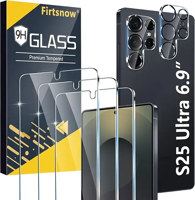 firtstnow 3 Pack for Samsung Galaxy S25 Ultra Screen Protector Tempered Glass + 3 Pack Camera Lens Protector, Military Grade Shatterproof, 9H Hardness, Fingerprint Unlock,Case Friendly 6.9 Inch