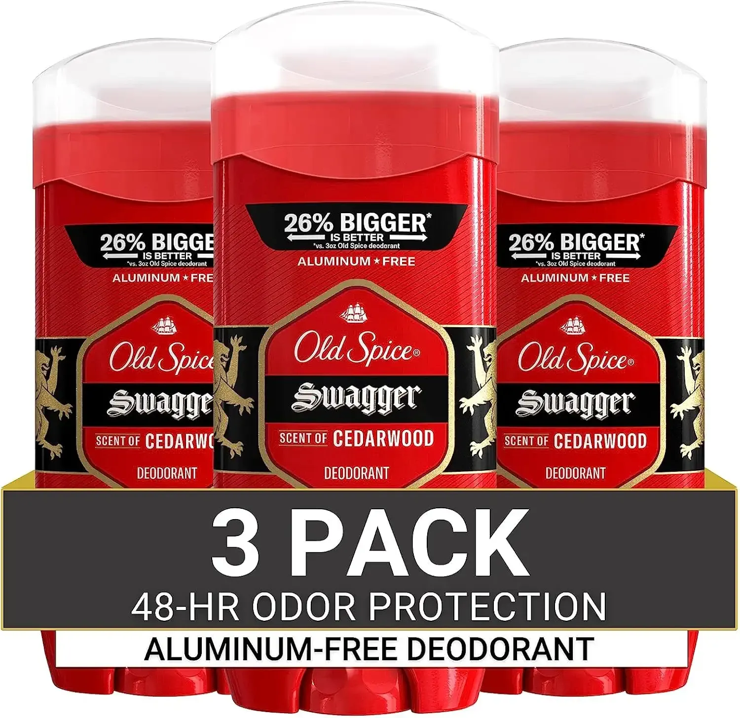 Old Spice Aluminum Free Deodorant for Men, 24/7 Odor Protection, 24/7 Freshness & Lasting Scent, Swagger with Cedarwood Scent, 3.8 oz (Pack of 3)
