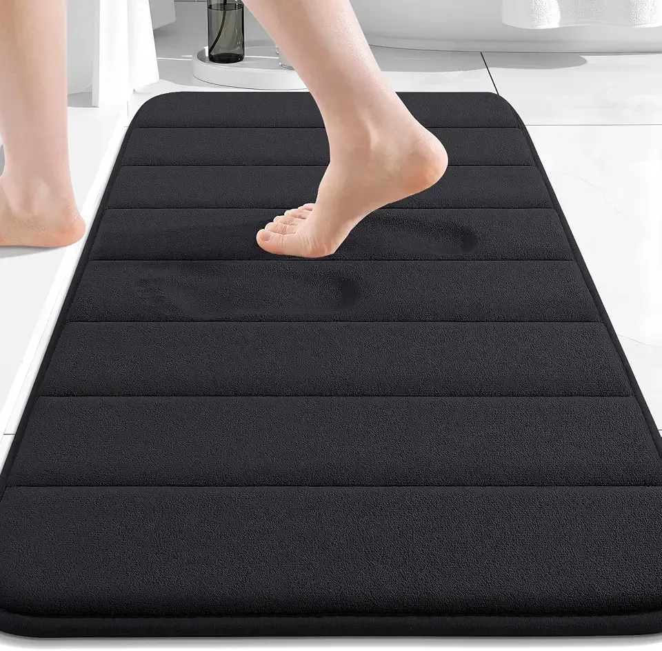 Buganda Memory Foam Bath Mat 30 x 20, Ultra Soft Absorbent Bathroom Rugs | Black, Machine Washable Quick Dry Bath Mats for Bathroom Floor, Shower and Tub, Home Decor Accessories