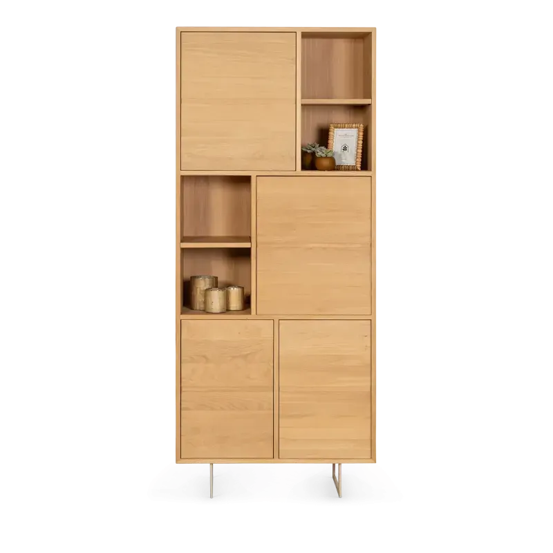 Wandkast Aura - 85 cm - met poot - Eiken Nature White - 4 open vakken, 4 deuren - poot modern beige