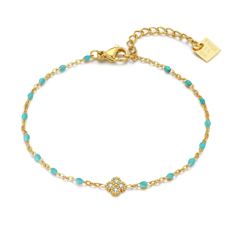 Armband in edelstaal, turquoise en zirkonia
