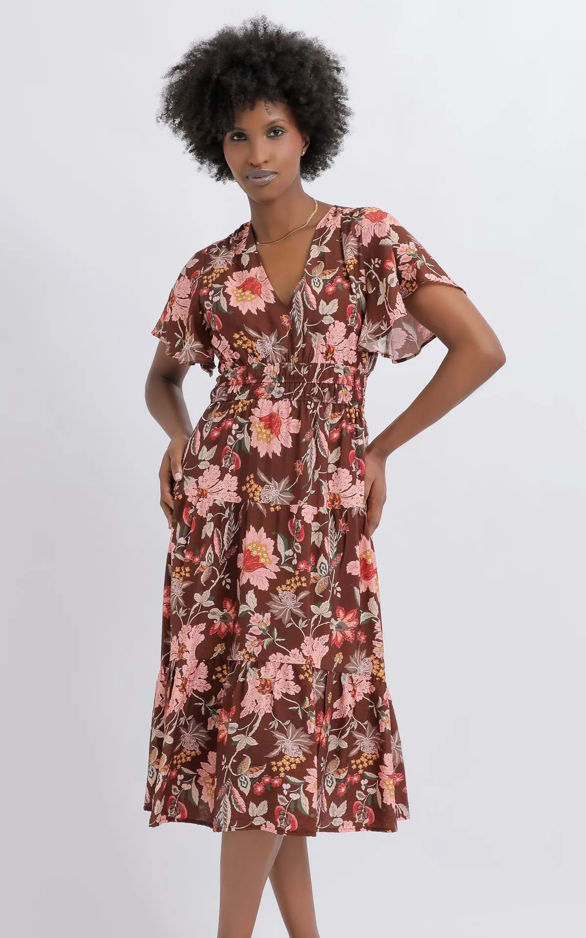 Ptd Voile Flutter Sleeve Dress