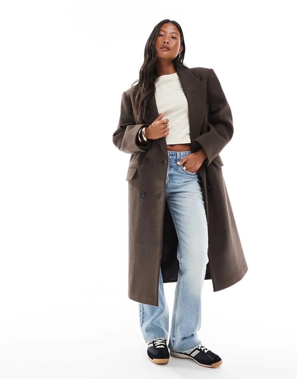ASOS DESIGN Petite oversized dad coat in chocolate melange