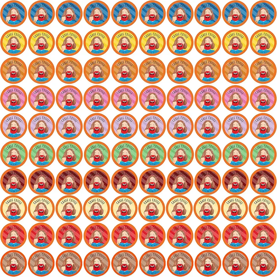 Crave Beverages Flavored Coffee Pods Sampler, Compatible with 2.0 K-Cup Brewers, Assorted Variety Pack, 100 Count