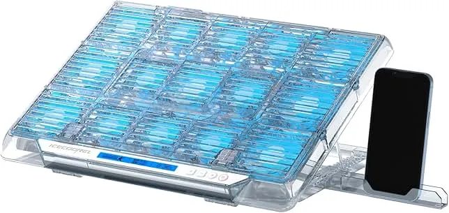 ICE COOREL Gaming Laptop Cooling Pad with 15 RGB Cooling Fans, Fully Transparent Laptop Fan Cooler Pad for 15-21 Inch, Gaming Laptop Cooler Stand with 8 Height Adjustable, USB Port and Type-C Port