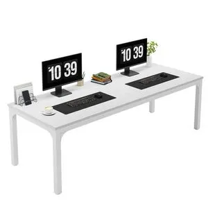 Escritorio de ordenador Tribesigns de 200 x 70 x 75 cm, mesa de oficina doble para PC, marrón/blanco