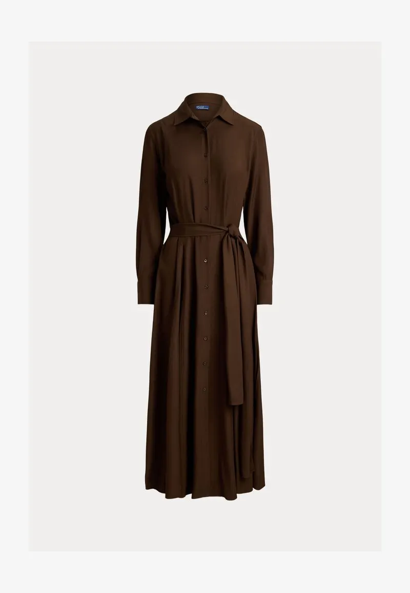 SELF-TIE TWILL SHIRTDRESS - Skjortekjole - dark brown