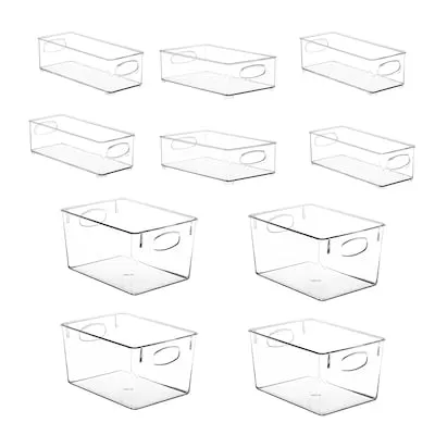 Multiple sizes Clear Plastic Stackable Bin 10 -Pack