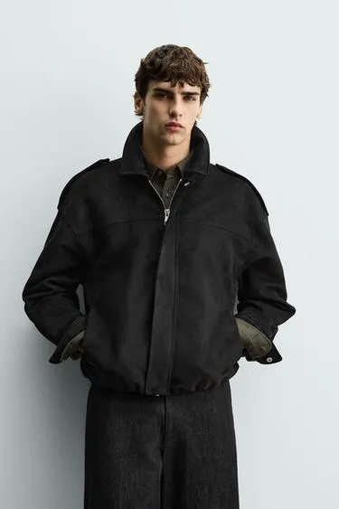 CROPPED FIT FAUX SUEDE JACKET