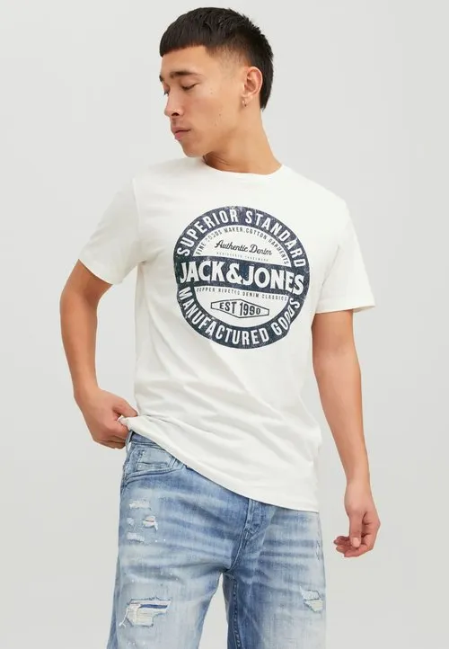 JJEJEANS LOGO TEE - T-shirts med print - cloud dancer