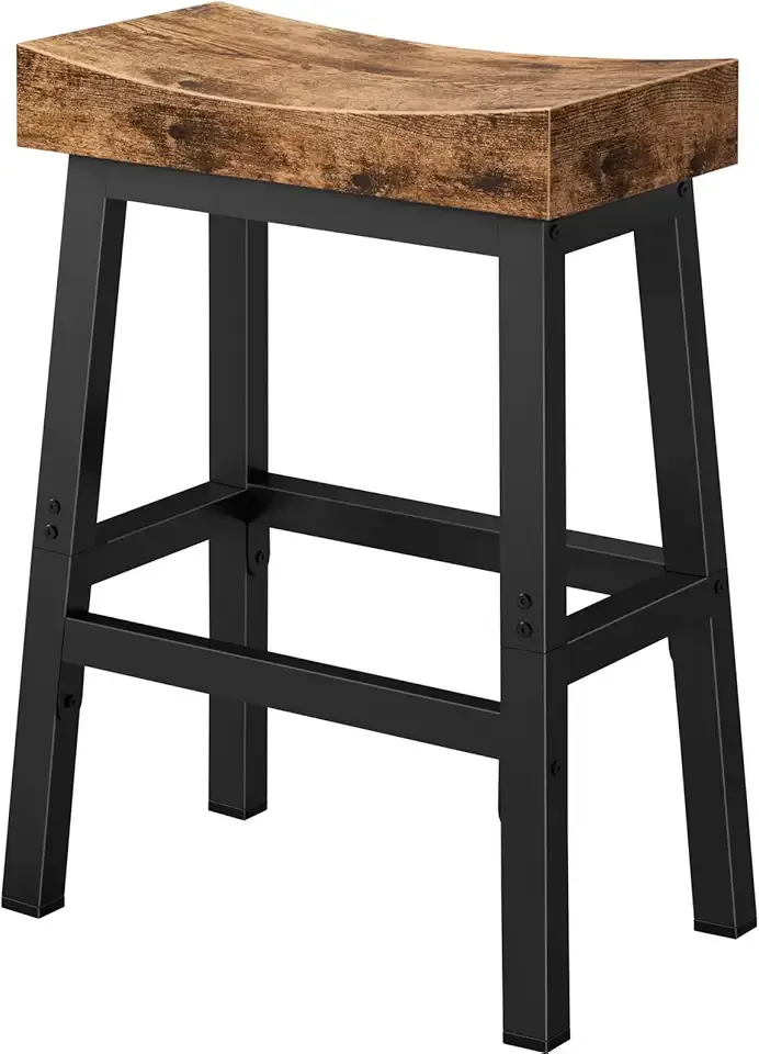 WINAZ Rustic Bar Stools, 24 Inch Barstools, Counter Height Stools with Footrest, Wooden Stool for Kitchen Island, Heavy Duty Backless Chair for Dining Table Farmhouse Outdoor 1 PC