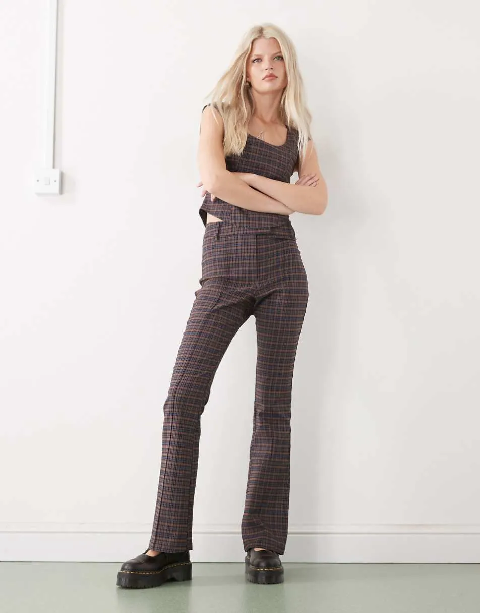 COLLUSION high rise flare trouser co-ord in dark check