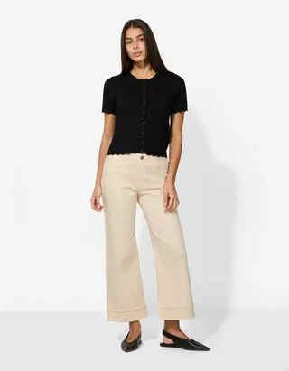 Pantaloni culotte - Vita alta - Bianco sporco
