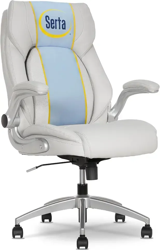 Serta Morrisen 400 lb Commercial Grade Executive Chair with 3D Insight Lumbar Technology, Comfy Big & Tall OfficeChair with Back Support, Adjustable Desk Chairs with Comfortable Vegan Leather, White