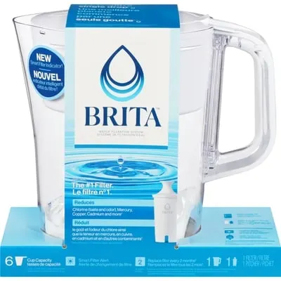Small 6 Cup Water Filter Pitcher with 1Standard Filter, Made Without BPA, Denali, White