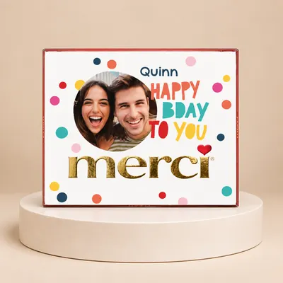 Merci | Happy Bday met eigen foto en naam | 250g