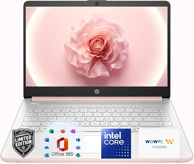 HP Laptop in Pale Rose Gold • 8GB RAM • 1.1TB Storage (128GB SSD + 1TB Cloud) • Intel 4-Core Performance • Windows 11 • Office 365 • Portable Notebook for School & Everyday Use