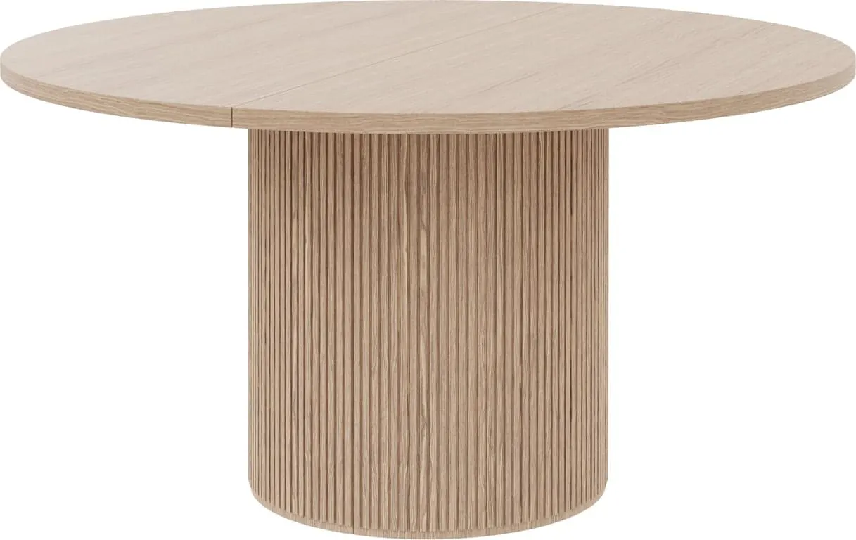 Linea spisebord rundt Ø 138 cm m/uttrekk for opptil 2 plater, hvitoljet, spilesokkel
