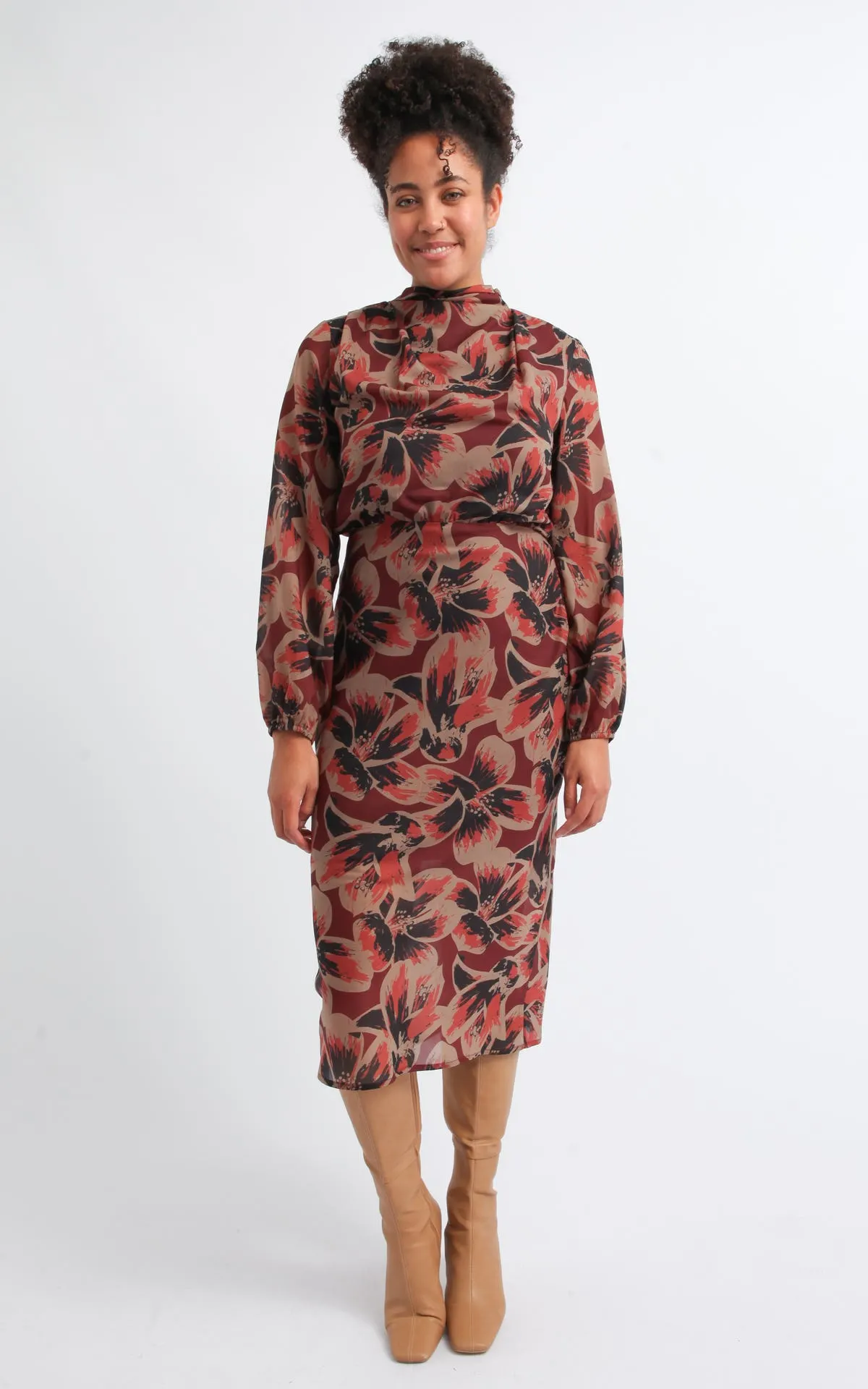 Chiffon Drape High Neck Dress