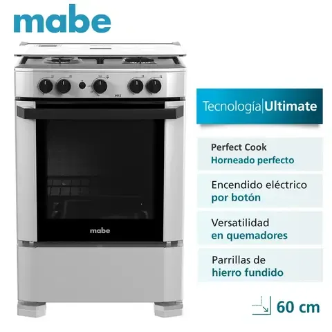 Cocina Mabe a Gas 4 Hornillas Inoxidable CMP6012AG1 Silver