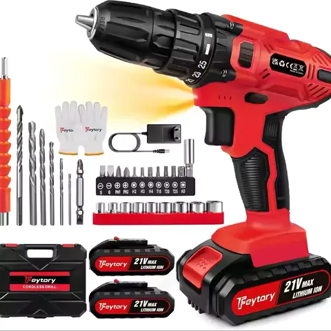 BRIEFNESS 21V Cordless Drill Screwdriver Kit 45Nm 2-Speed 25+1 Torque 3/8'' Chuck LED for Home DIY Hammer Drill 1.5Ah Battery