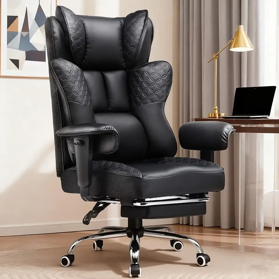 GTRACING Big and Tall Office Chair 400LBS Wide Ergonomic Gaming Chair with Deluxe Embossing Designed Leather with Foot Rest,150°Reclining Adjustable Soft Armrests Pocket Spring Back Support and Pillow