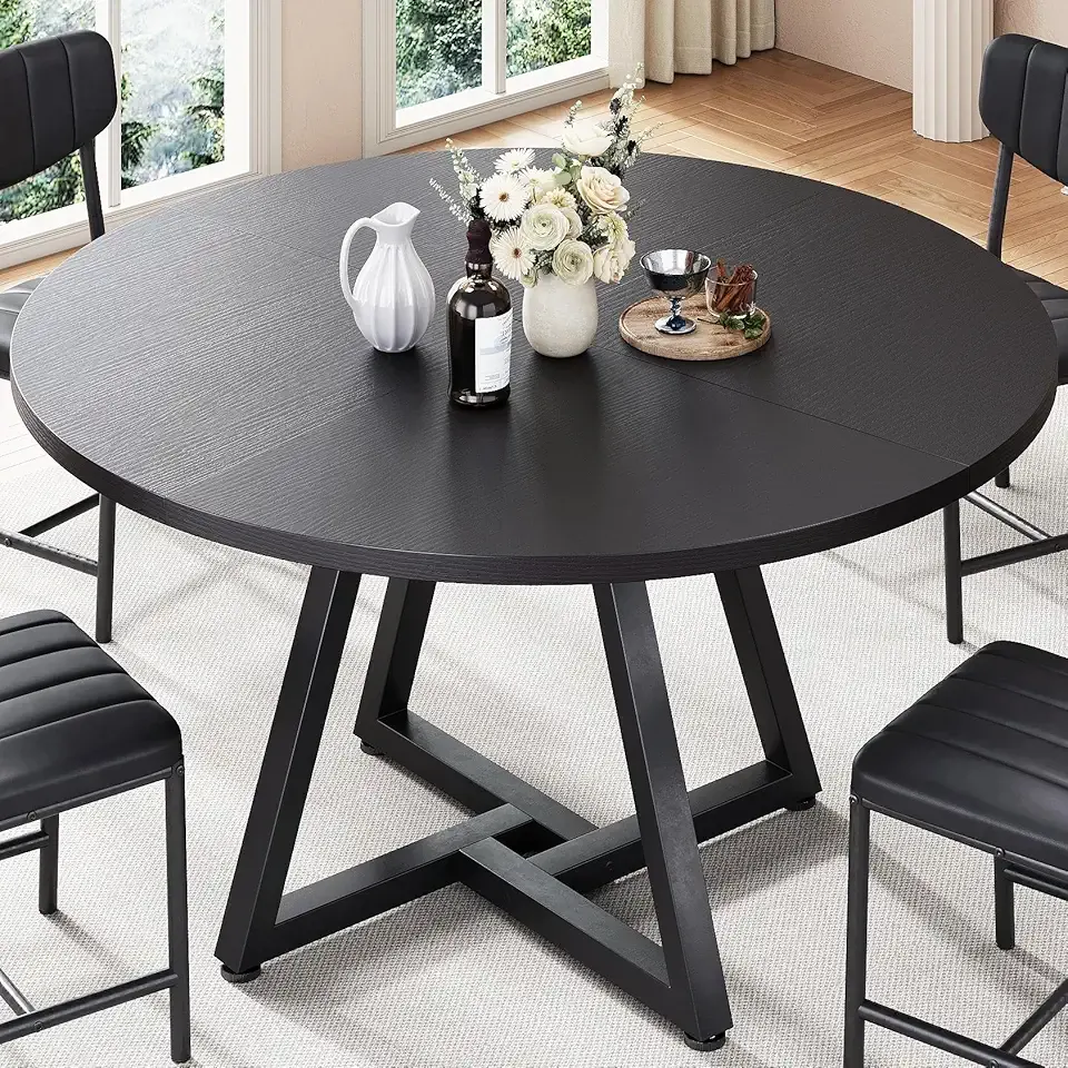 Jocoevol Round Dining Table Kitchen Dining Room Circle Dinner Pedestal Table for 4, Space Saving Wood Kitchen & Dining Room Furniture (Black)