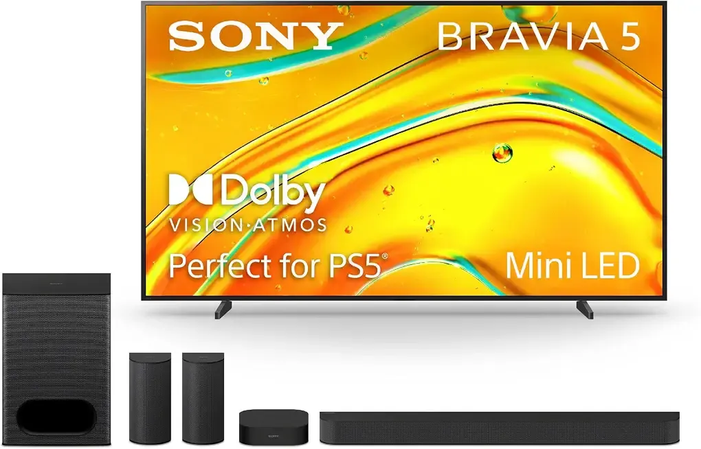 Sony BRAVIA 5 98-Inch 4K Mini LED Smart TV (K-98XR50) & BRAVIA Theater System 6 5.1ch Home Theater Sound Bar Bundle
