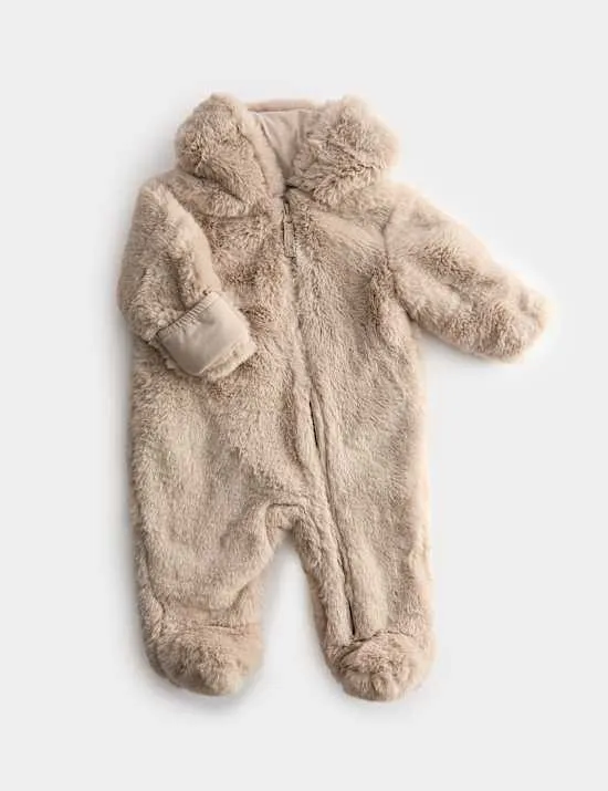 Faux Fur Hooded Pramsuit (0-12 Mths)