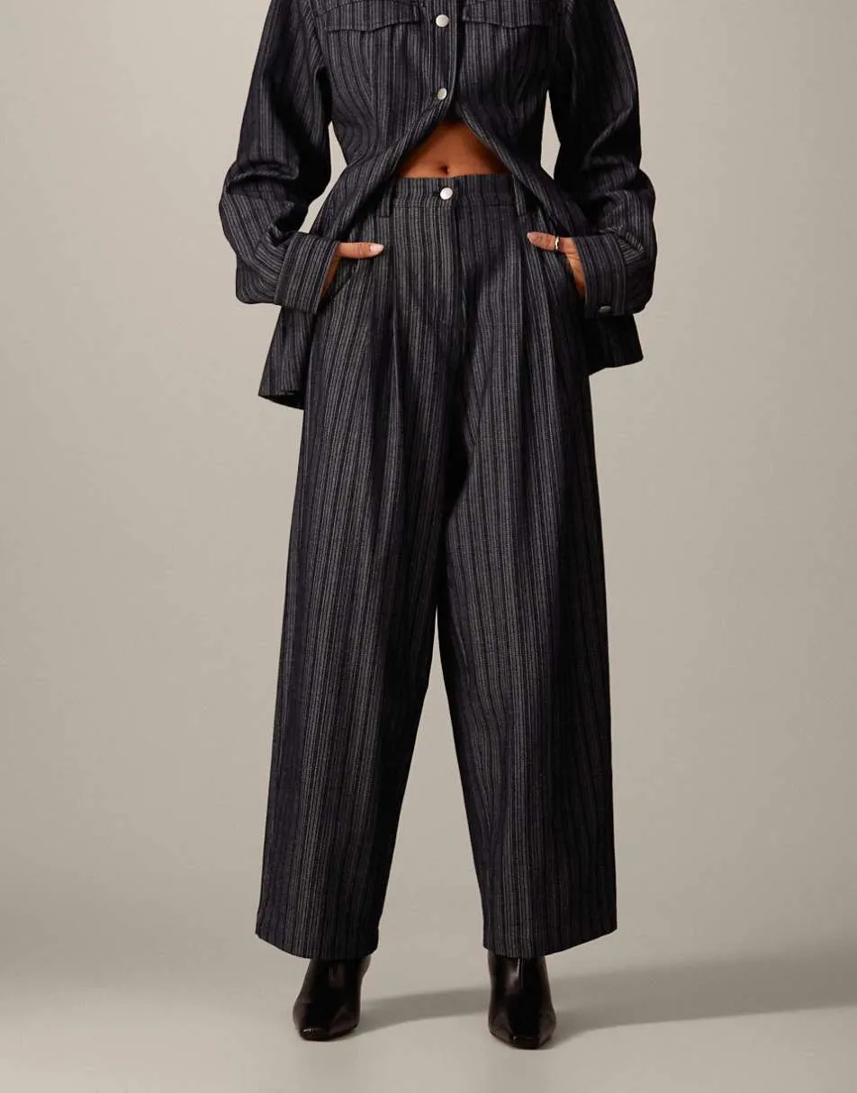 ARRANGE denim jacquard wide leg trouser co ord in indigo