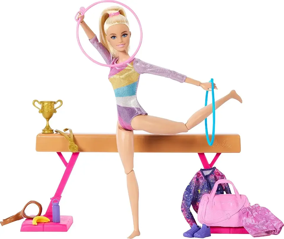 Gymnastics Doll & Accessories Playset | Blonde Fashion Doll, C-Clip for Flipping Action, Balance Beam, Warm-Up Suit & More