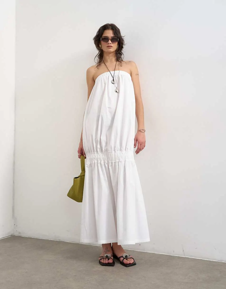 Topshop poplin bandeau super dropped waist maxi dress in white