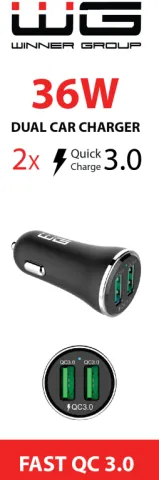 Autonabíječka 2x USB/Quick Charge (QC 6.0A) černá