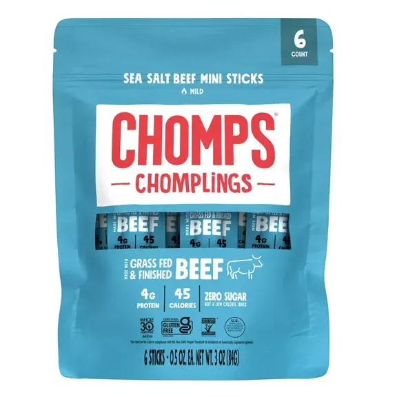 Chomplings Sea Salt Beef Mini Jerky Meat Sticks, 4g of Protein (6 Count) $7.67 $40.37/lb