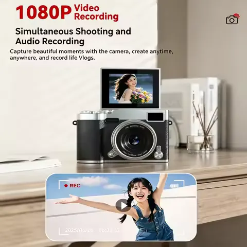 Compact Digital Camera 180° Flip 2.4'' Screen CCD Digital Camera HD Retro Camera Outdoor Travel Photo Recorder Gift