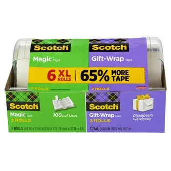 3M Scotch Magic Tape/Gift Wrap Tape, 6600" Total, 6-pack