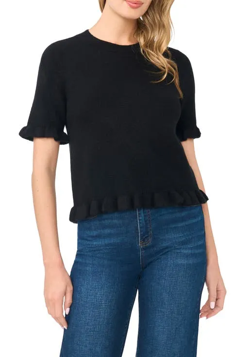 Ruffle Trim Short Sleeve Sweater